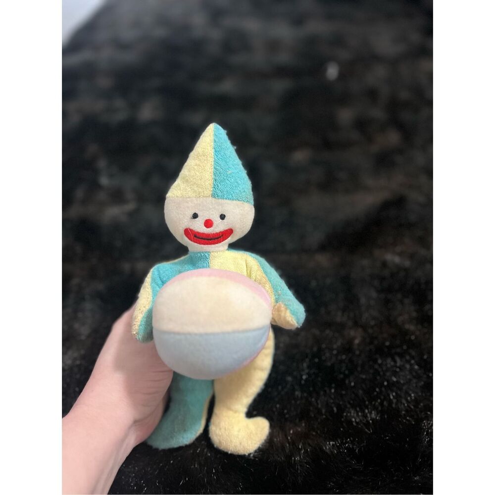 Rare Terry Cloth Clown Pastel Plush Colorblock Rattle Lovey 1988 Crib Pals Vtg